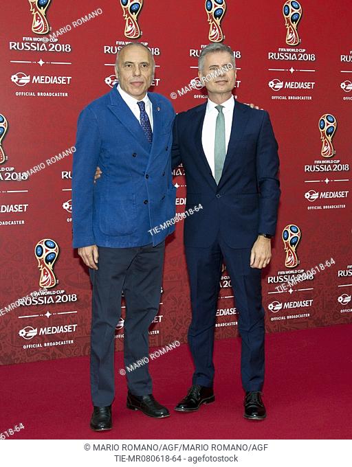 Yves Confalonieri, Alberto Brandi during the press conference of Mediaset tv show FIFA World Cup Russia 2018, Milan, ITALY-07-06-2018