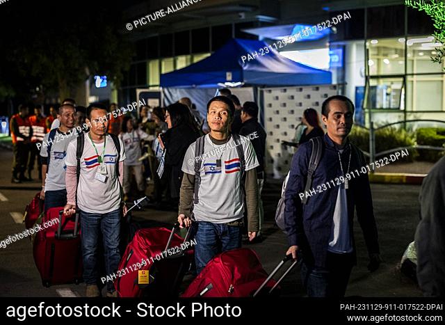29 November 2023, Israel, Ramle: Thai migrant workers, who were released by the militant group Hamas after being in captivity for over 50 days