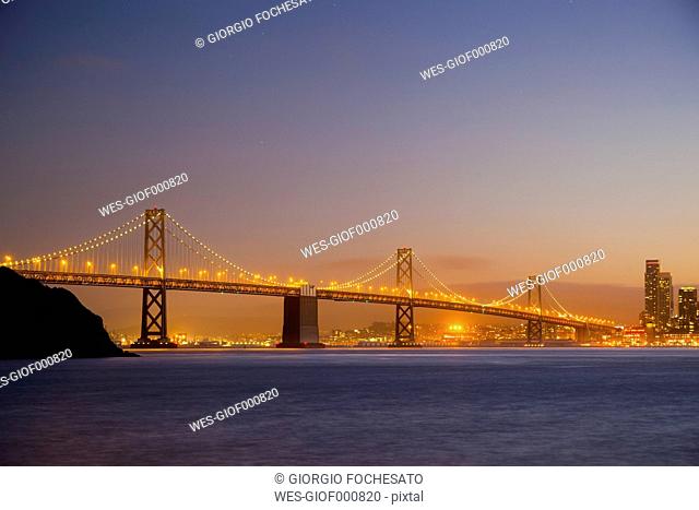 USA, Bay Bridge of San Francisco in the evening