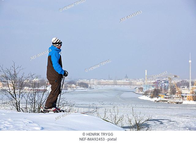 Lone skier looking at landscape