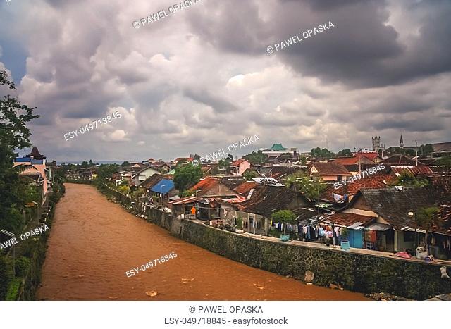 River flowing through the Bukittingi town in Sumatra, Indonesia