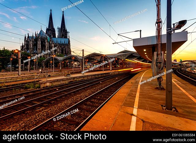 train in motion, Cologne. Cologne Cathedral