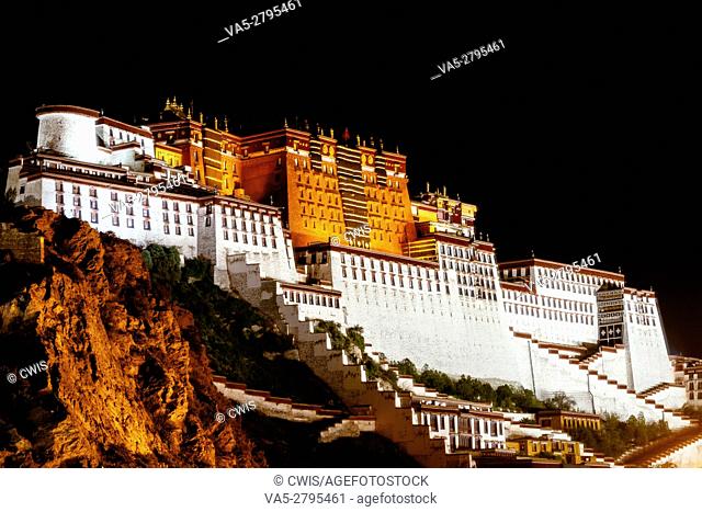 Lhasa, Tibet, China - The view of Potala Palace at night