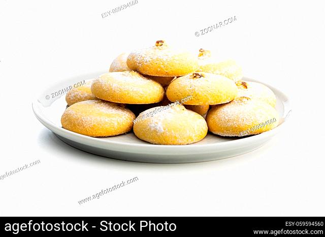 Cookies with chocolate cream. Sweet biscuits isolated on white background