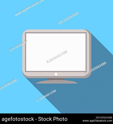 Display flat icon, colored flat image with long shadow on blue background