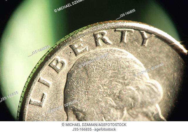 Close up of U.S. 25 cent coin