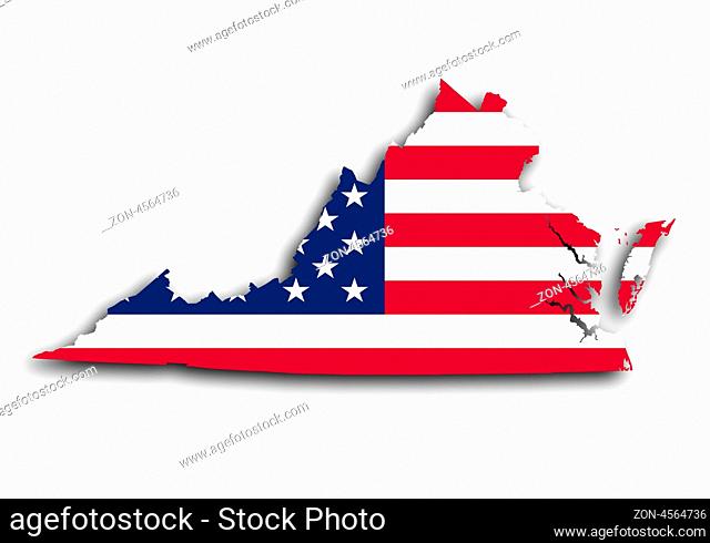 Map of Virginia filled with the national flag