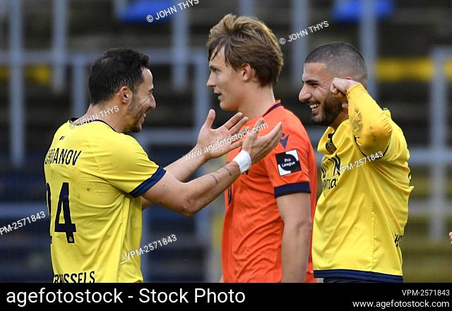 Union's Deniz Undav celebrates with teammates during a soccer match between Royale Union Saint-Gilloise and Club Brugge NXT, Sunday 25 October 2020 in Brussels