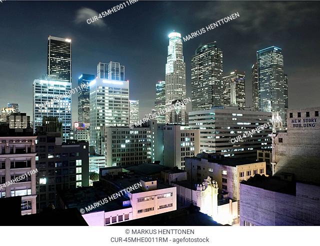 Los Angeles skyscrapers lit up at night