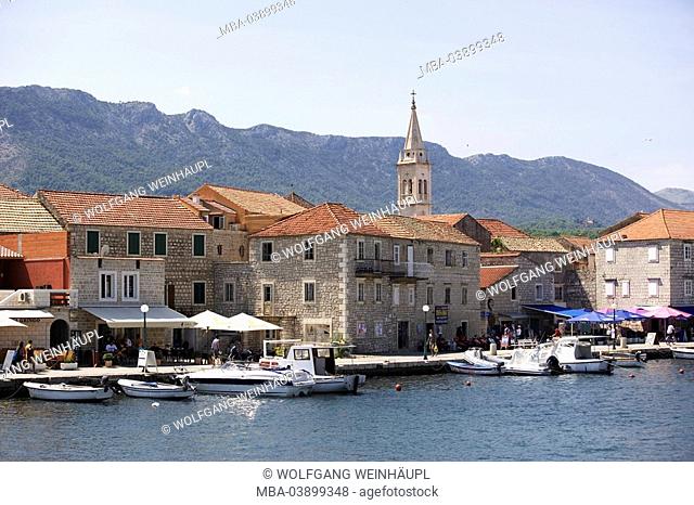 Croatia, Dalmatia, island Hvar, Jelsa, harbor, promenade, boats, sea, Mediterranean, Adriatic, Croatian, coast, place, vacation-place, harbor-place
