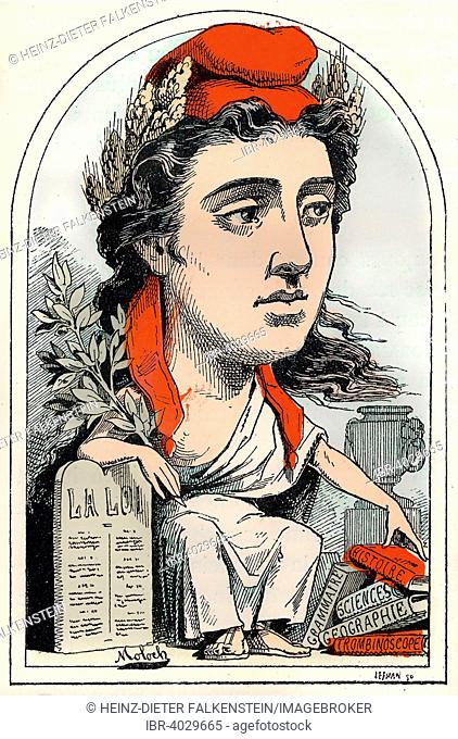 French Marianne personified as Aimee Desiree Republique, political caricature, 1882, by Alphonse Hector Colomb pseudonym B