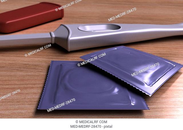 Pregnancy test and condoms