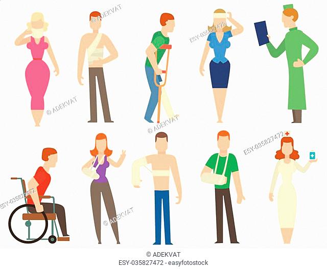 Trauma accident and human body safety vector people silhouette. Trauma cartoon flat style people illustration isolated on white background
