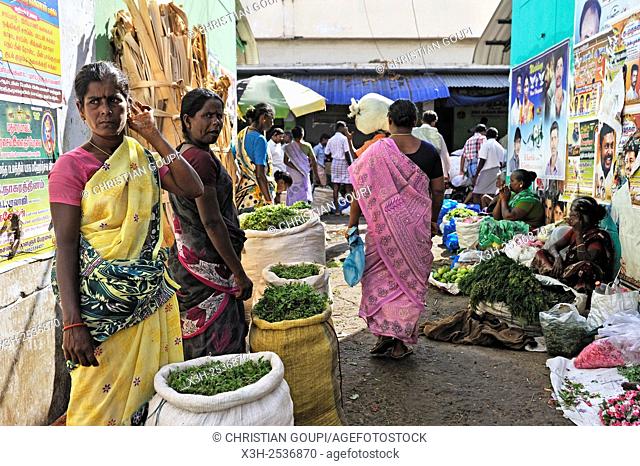 flower market at Madurai, Tamil Nadu state, South India, Asia
