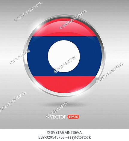 Laos flag, shiny, glossy metal vector badge