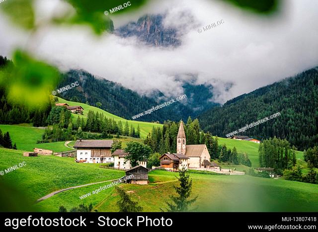 Santa Maddalena church in the Dolomites, Val di Funes, Italy, Europe