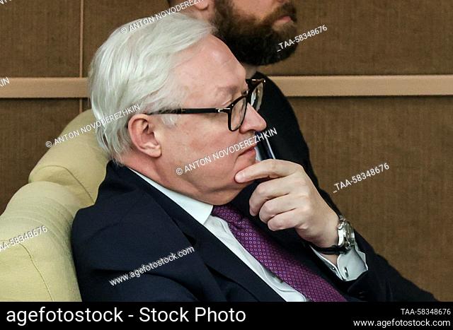 RUSSIA, MOSCOW - APRIL 11, 2023: Russia's Deputy Minister of Foreign Affairs Sergei Ryabkov at a plenary meeting of the Russian State Duma