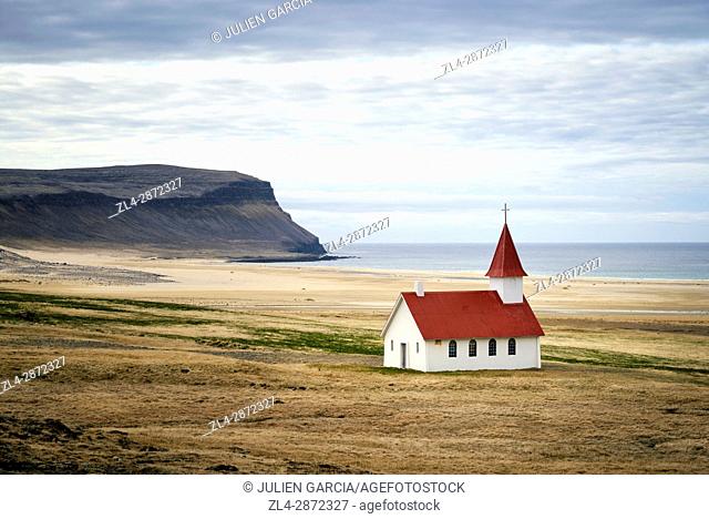 Iceland, Westfjords, Vestfirdir region, church of Breidavik