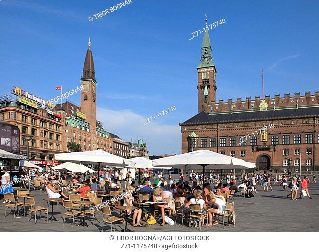 Denmark, Copenhagen, City Hall Square, people