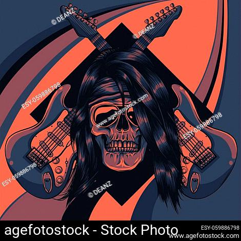 skull with crossing guitars vector