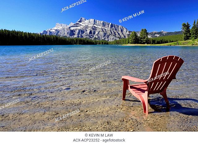 Deck chair at Two Jack Lake, Banff National Park, Alberta, Canada