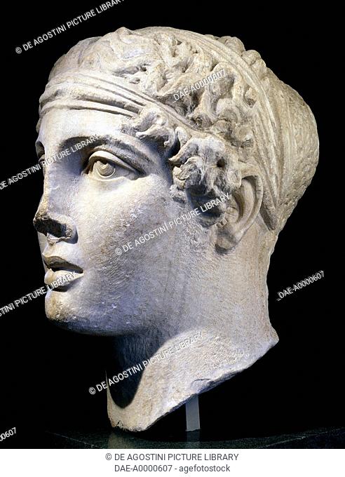 Marble head of the poet Sappho, copy of the original Hellenistic period, artefact uncovered in Izmir, Turkey. Roman Civilisation, 1st century