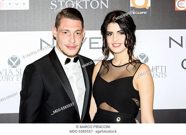 The football player Andrea Belotti and his girlfriend attending the charity gala Never Give Up at The Westin Palace of Milan. Milan, Italy