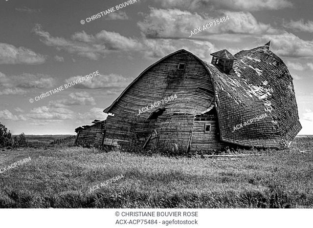 Northern Saskatchewan, Livelong, SK, decaying barn, abandoned hip roof barn