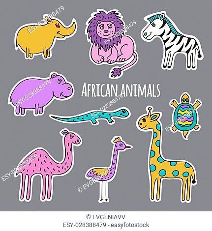 A collection of African animals, drawn and cut from white paper