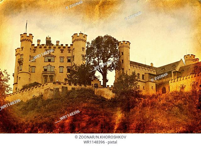 Vintage style photo of Hohenschwangau Castle