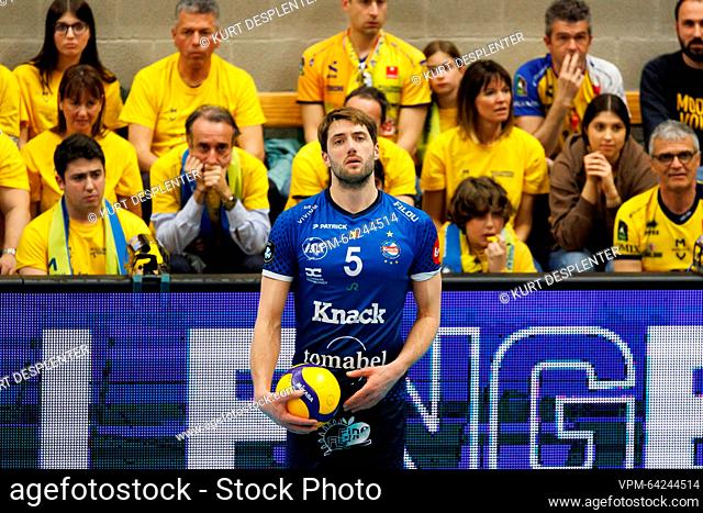 Roeselare's Pieter Coolman pictured during a volleyball match between Knack Roeselare and Modena, second leg of the final of the men's CEV Cup