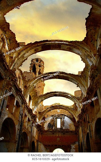 Church and convent of San Agustin, Belchite Old Town Ruins of the Spanish Civil War 1936-1939 Zaragoza, Aragon, Spain