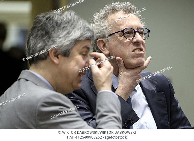 (L-R) President of the Eurogroup , Portuguese Finance Minister Mario Centeno and Luxembourg's Finance Minister Pierre Gramegna prior to the ECOFIN