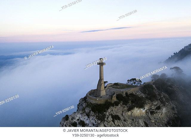 Aerial image of the Cross of Sanctuary of San Salvador located in Felanitx, Mallorca