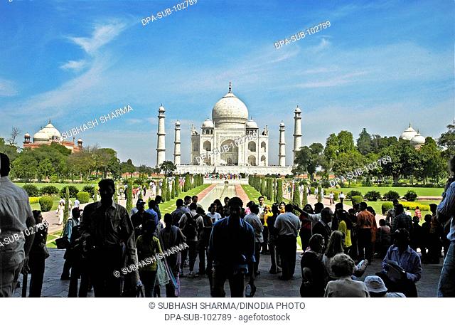 Wonder world Taj Mahal Heritage site Agra Ancient artist artistic beautiful blue sky clouds Color constructed 1631 A.D -1648 A