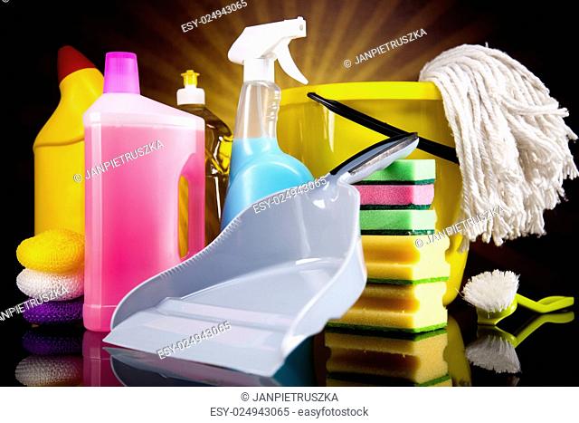 Cleaning, home work colorful theme
