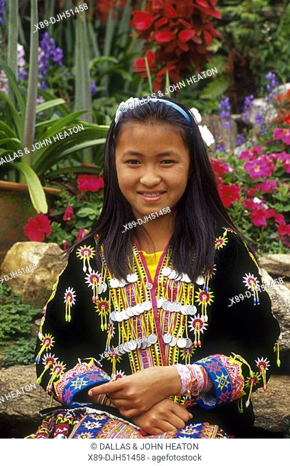Thailand, Chiangmai, Hmong Hilltribe Costume, Child