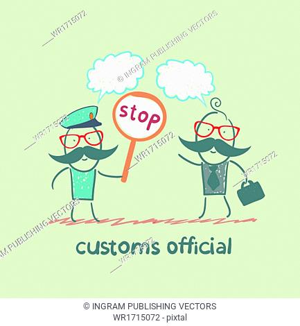 customs officer holding a stop sign