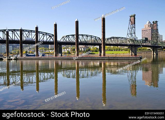 Marina by Willamette River in Portland Oregon