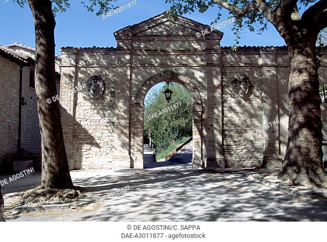 Entrance arch, Abbey of the Holy Cross of Auditors, Sassoferrato, Marche. Italy, 12th century