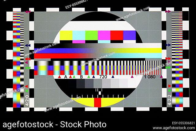 VILNIUS, LITHUANIA - MAY 15, 2018: Photo shot of standard industrial color television test sheet on the poor mass production NOUS brand modern smat phone with...