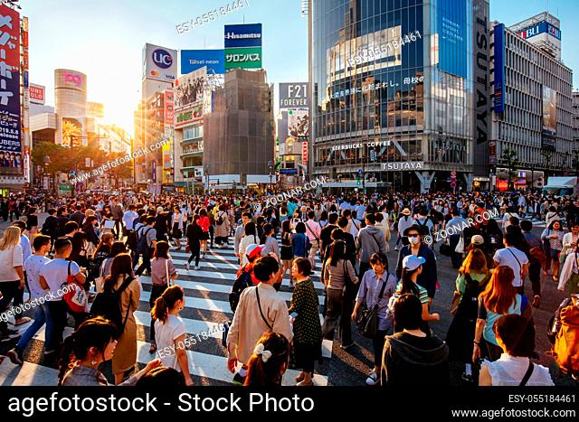 TOKYO, JAPAN - MAY 11, 2019 - Shibuya Crossing is one of the world's most used pedestrian crossings, in central Tokyo, Japan