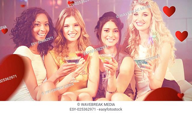 Composite image of pretty girls with cocktails