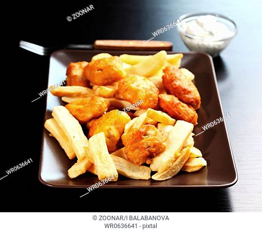 Fried fish and chips with remoulade