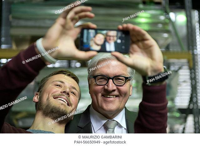 German Foreign Minister Frank-Walter Steinmeier (SPD) takes a selfie with student Tim Fleck from Dresden during a visit to the Georgia Institute of Technology...