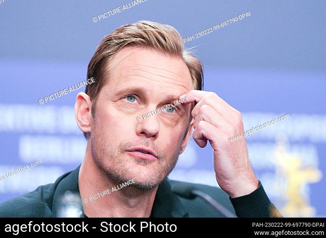 22 February 2023, Berlin: Actor Alexander Skarsgard speaks at the press conference for the film ""Infinity Pool"", which will be screened in the Berlinale...