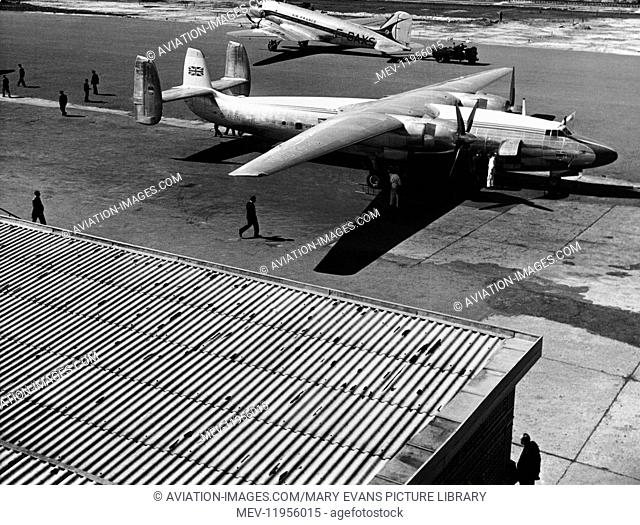 Bea Airspeed As-57 Ambassador Airliner Parked with an Air France Afr Dc-3 Behind