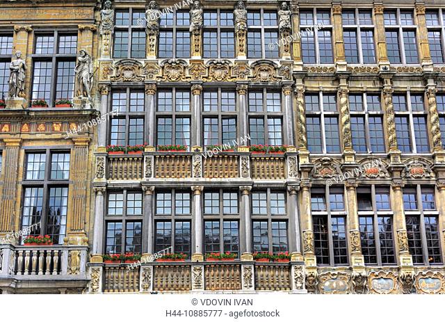 Facades on the Grand Place Main Square, Brussels, Belgium