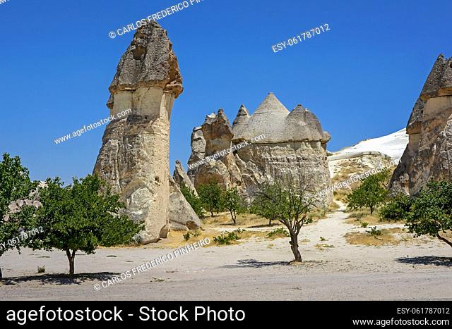Typical and inhabited rock formations in the Cappadocia region of Turkey