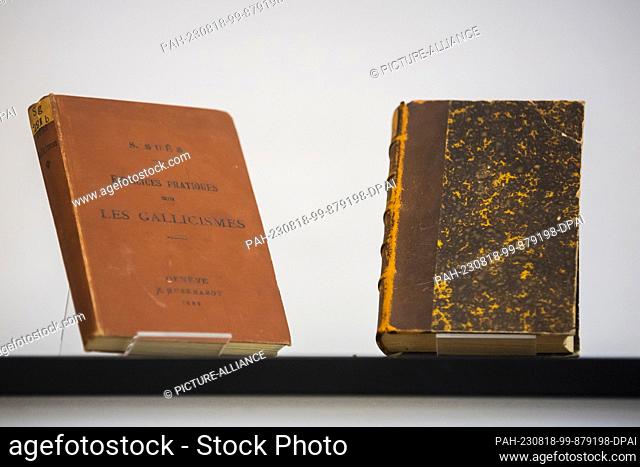 18 August 2023, Berlin: Two books by Cäcilie Holländer, who was deported from Berlin and murdered in Minsk, are shown at the restitution ceremony